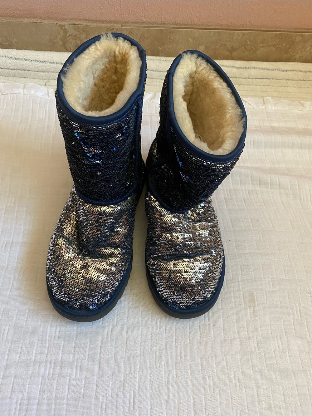 UGG Navy Sequin Shearling Boots